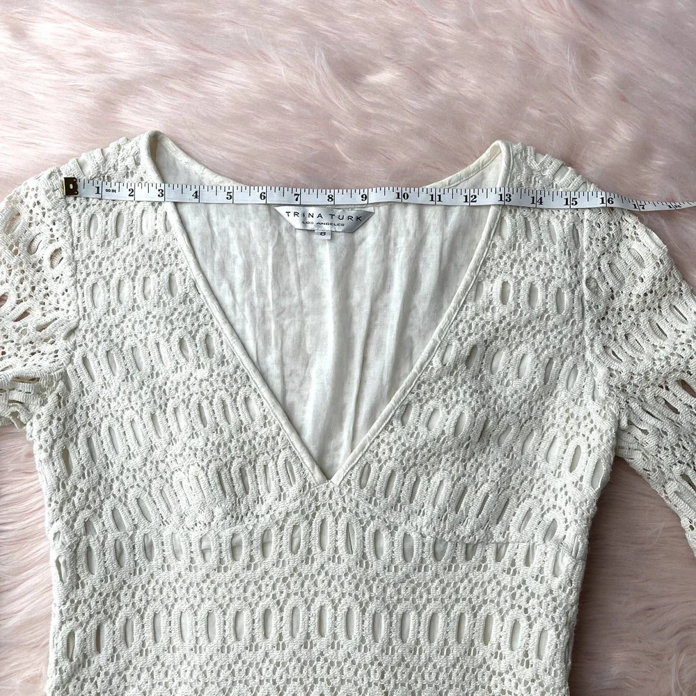 TRINA TURK Off White Cotton Eyelet Crochet Sheath Dress - Size 8 - Picture 9 of 14